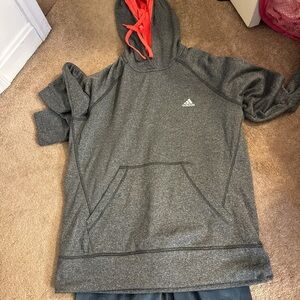 Adidas Charcoal Hoodie with Vibrant Red Hood